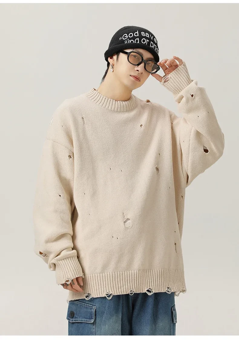 Suéter de terciopelo de chenilla rasgado con agujeros irregulares