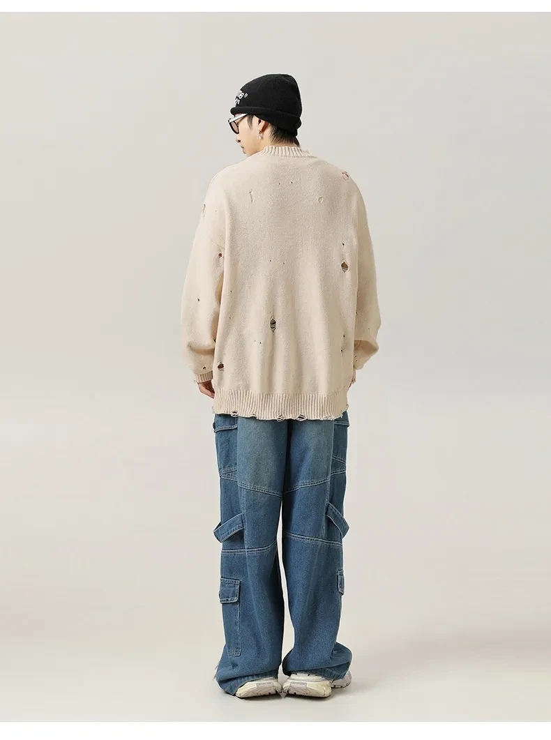 Suéter de terciopelo de chenilla rasgado con agujeros irregulares