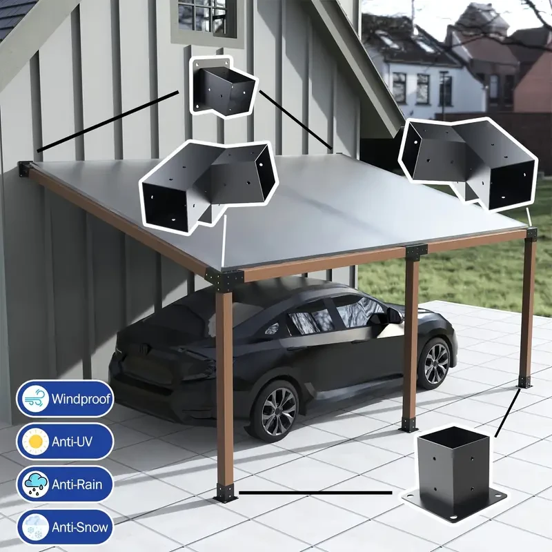 Kit de 6 soportes para pérgola con recubrimiento en polvo negro - Techo inclinado de 15 pulgadas, diseño de montaje en pared para porche y cenador, herrajes metálicos duraderos para muebles de exterior con techo de lamas ajustable
