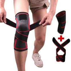Rodilleras deportivas de punto con cinturón de compresión para bádminton, running y fitness.