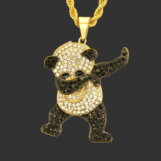 Colgante de diamante con diseño de panda de hip-hop