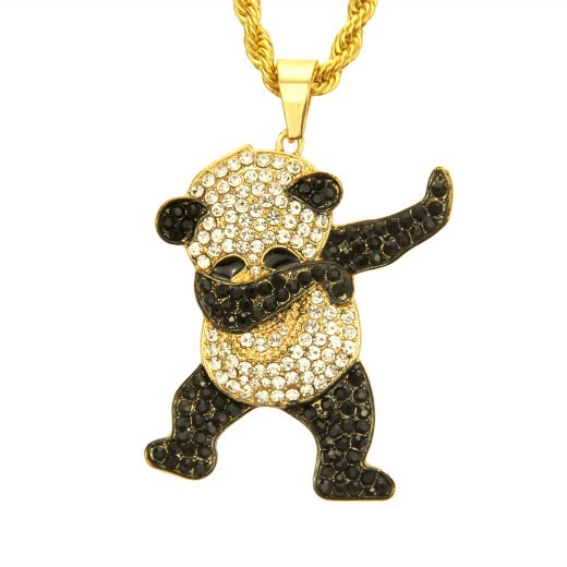 Colgante de diamante con diseño de panda de hip-hop