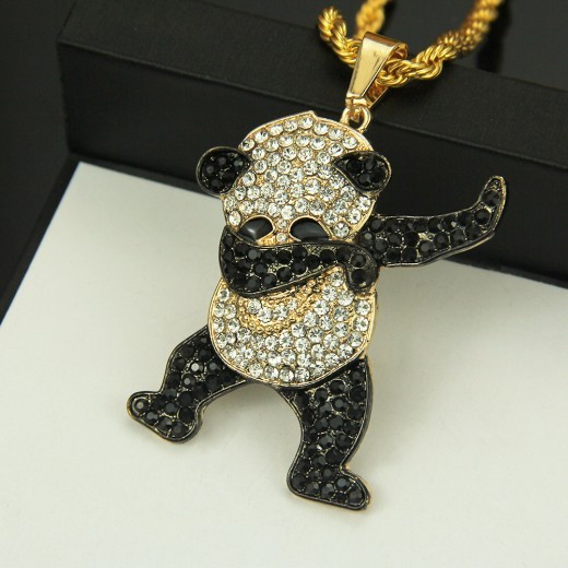 Colgante de diamante con diseño de panda de hip-hop