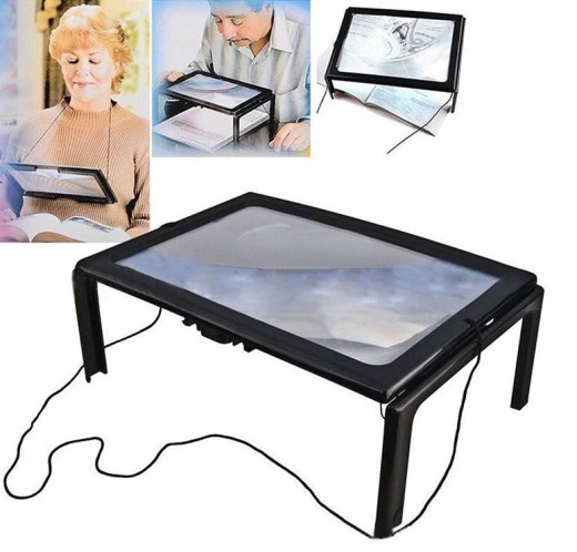Lupa de escritorio con 4 luces LED, ultrafina, tamaño A4, para lectura de página completa, ideal como regalo para personas mayores HY52