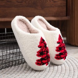 Pantuflas de árbol de Navidad para el hogar, antideslizantes, a la moda, para dormitorio, para mujer, peludas, para el invierno