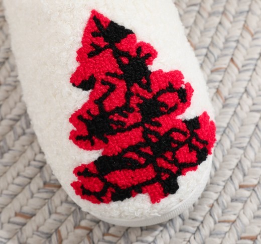 Pantuflas de árbol de Navidad para el hogar, antideslizantes, a la moda, para dormitorio, para mujer, peludas, para el invierno