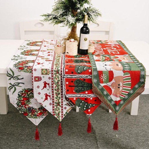Bandera de mesa de tela tejida con decoraciones navideñas