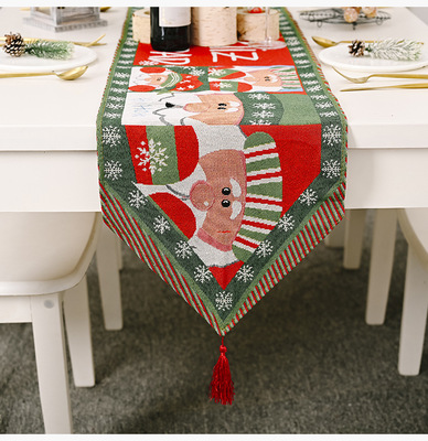 Bandera de mesa de tela tejida con decoraciones navideñas
