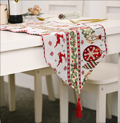 Bandera de mesa de tela tejida con decoraciones navideñas