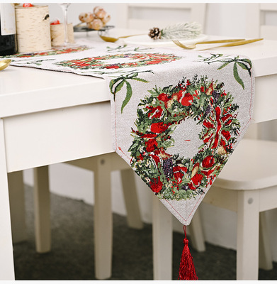 Bandera de mesa de tela tejida con decoraciones navideñas