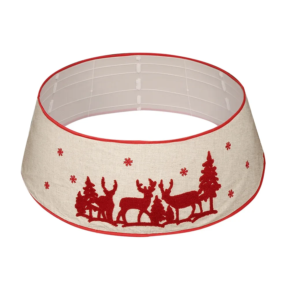 Falda de árbol de Navidad con diseño de alce, decoración plegable para árbol