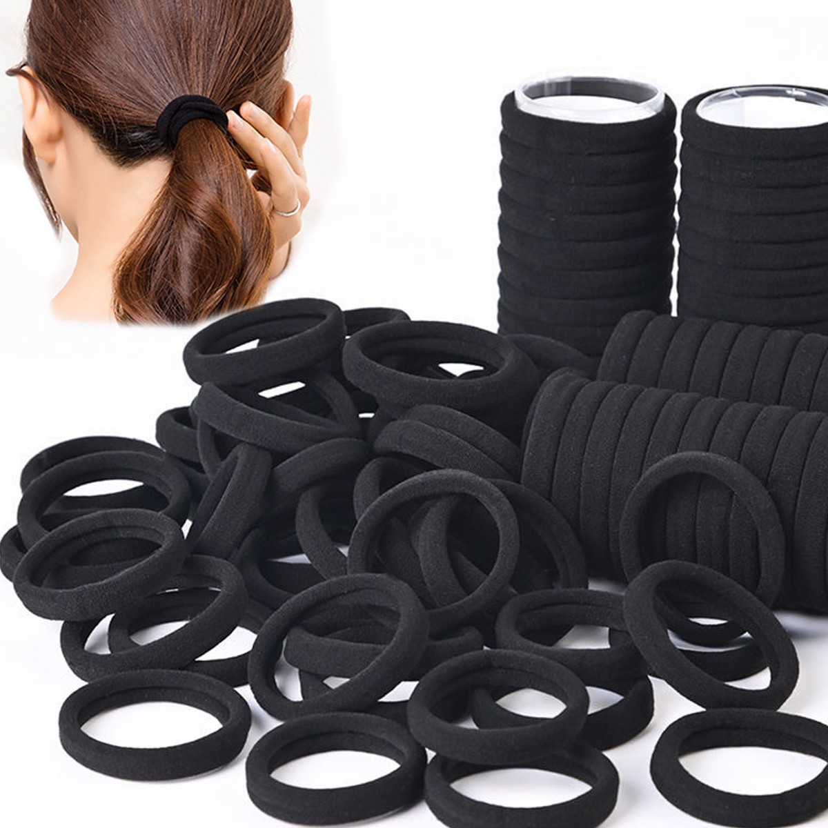 100 bandas elásticas para el cabello negras