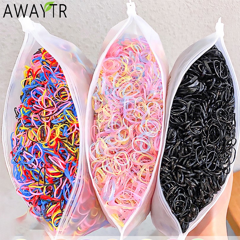 1000 unidades de pequeñas bandas desechables para el cabello de colores