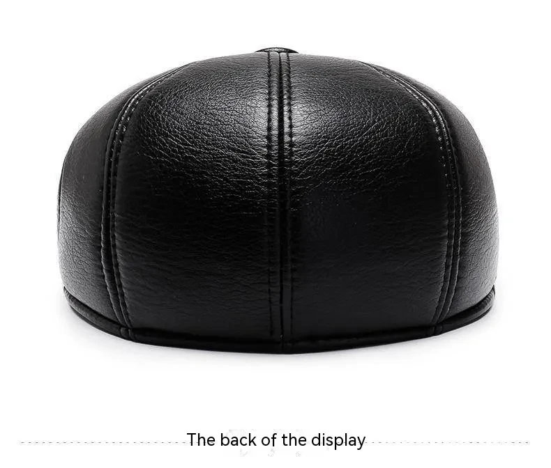 Gorro de cuero para abuelo para hombre, otoño e invierno, forro polar, cálido, informal, de PU, con protección para las orejas y visera.