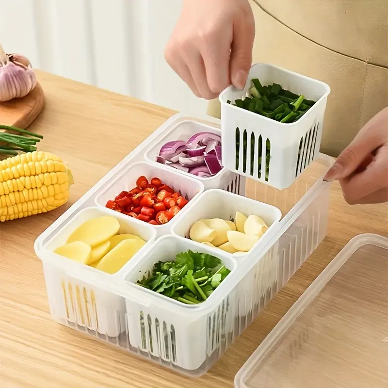 Contenedores de almacenamiento para refrigerador - 6 en 1 a prueba de polvo para alimentos