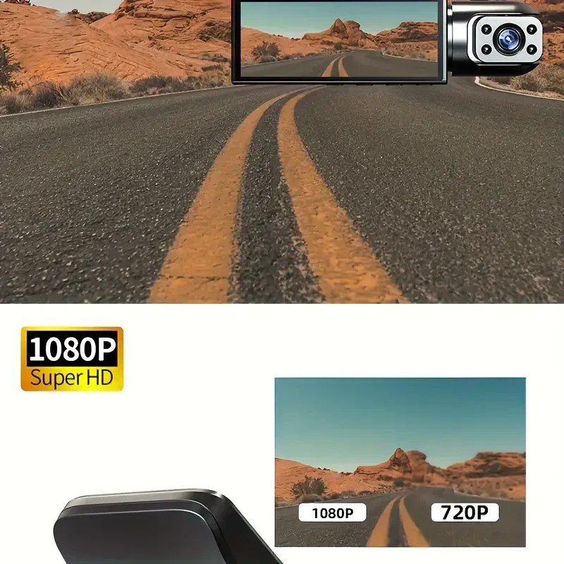 Cámara de tablero de doble lente con tarjeta de memoria de alta velocidad de 64 GB, visión nocturna HD de 1080p, pantalla IPS de 3,16 pulgadas, grabación en bucle de 30 días y sensor G.