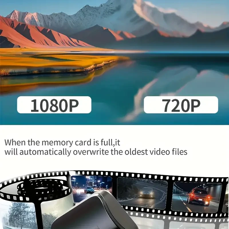 Cámara de tablero de doble lente con tarjeta de memoria de alta velocidad de 64 GB, visión nocturna HD de 1080p, pantalla IPS de 3,16 pulgadas, grabación en bucle de 30 días y sensor G.