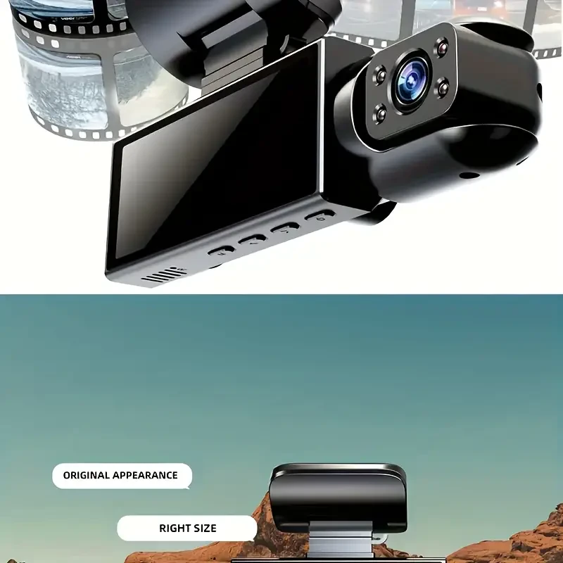 Cámara de tablero de doble lente con tarjeta de memoria de alta velocidad de 64 GB, visión nocturna HD de 1080p, pantalla IPS de 3,16 pulgadas, grabación en bucle de 30 días y sensor G.