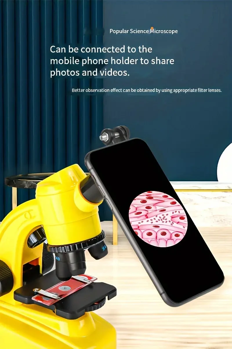 Microscopio HD 1600X: instrumento científico de alta potencia para Navidad, juguete educativo y estudio biológico. Lupa de objetos con 2 pilas AA.