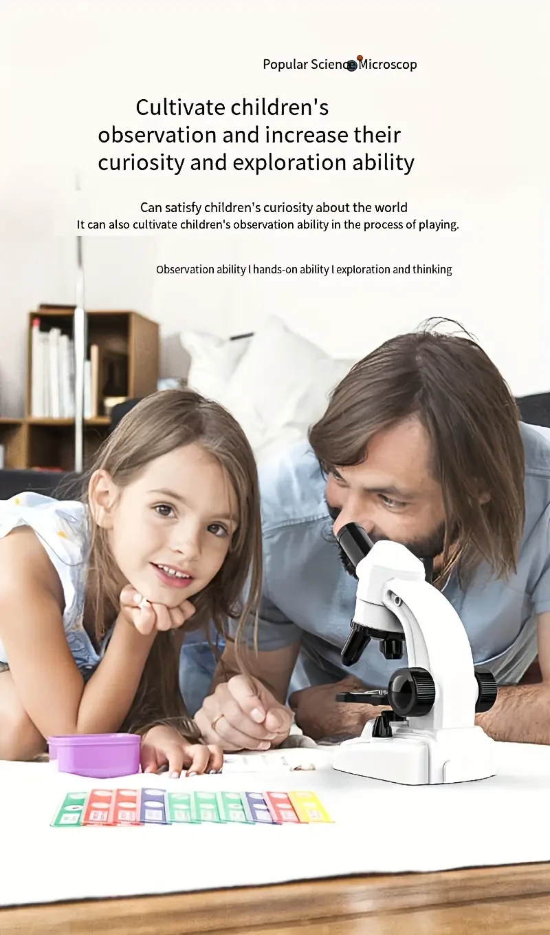 Microscopio HD 1600X: instrumento científico de alta potencia para Navidad, juguete educativo y estudio biológico. Lupa de objetos con 2 pilas AA.