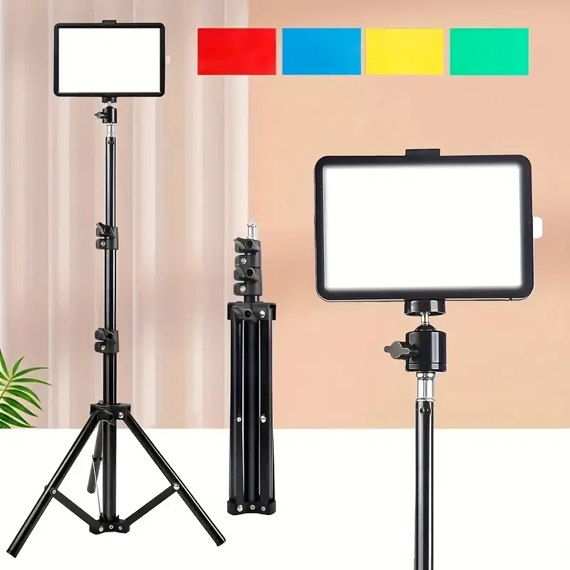 Luz LED de relleno para fotografía con panel regulable alimentado por USB, 4 filtros de color, trípode de 50 pulgadas, iluminación de estudio portátil para fotografía, grabación de video y transmisión en directo.