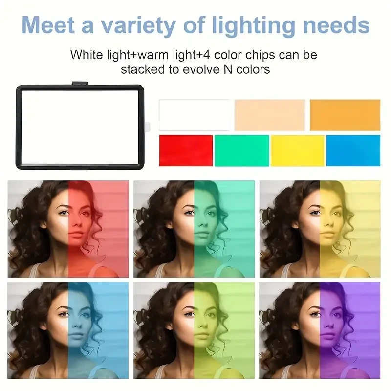 Luz LED de relleno para fotografía con panel regulable alimentado por USB, 4 filtros de color, trípode de 50 pulgadas, iluminación de estudio portátil para fotografía, grabación de video y transmisión en directo.