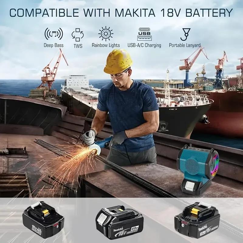 Altavoz inalámbrico compatible con batería Makita LXT de 18 V. Batería no incluida.