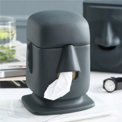 Cajón de cerámica con estatua de Moai
