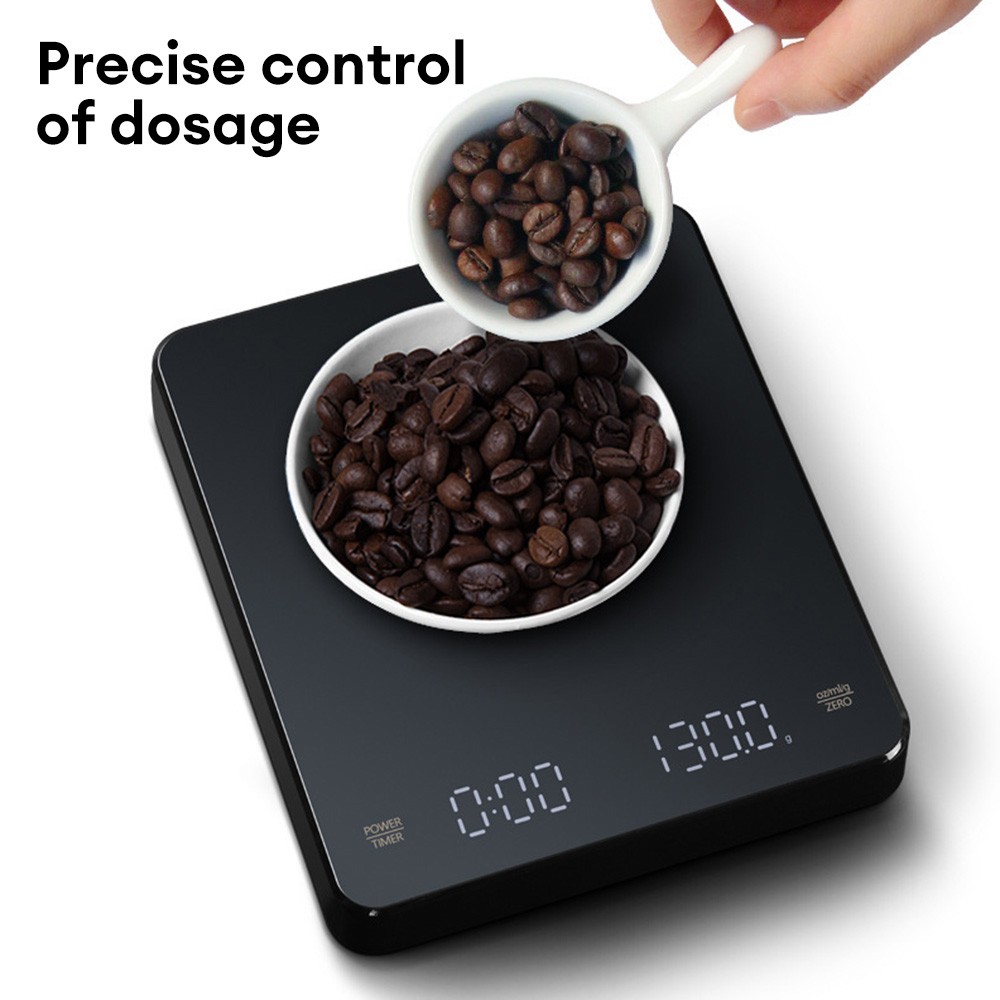 Báscula de café digital con temporizador y pantalla LED, recargable por USB