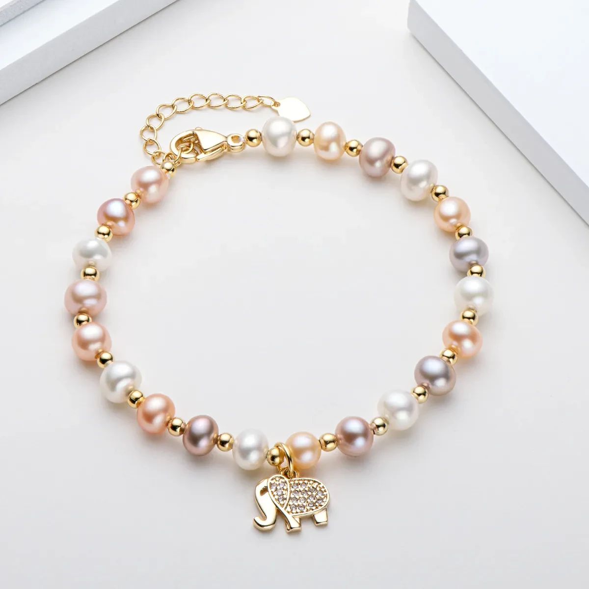 Pulsera de perlas de alta calidad chapada en oro de 14 quilates para mujer