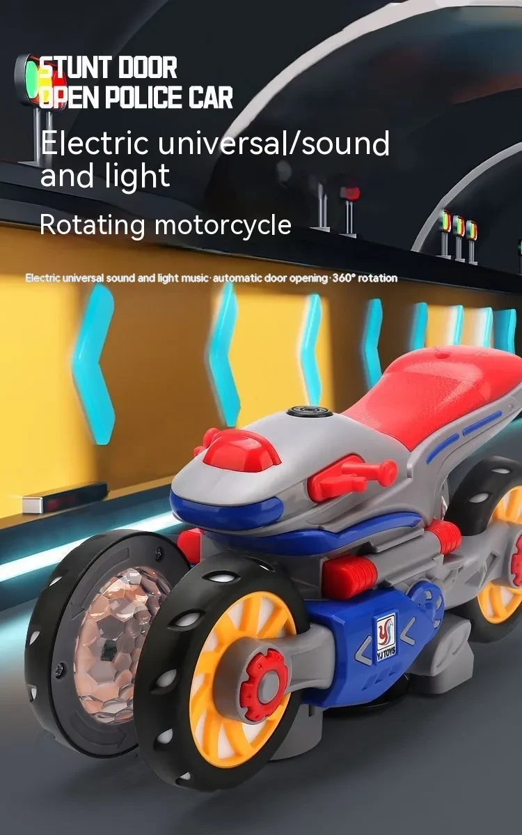Nueva motocicleta de deformación eléctrica, acrobacias, coche giratorio universal, ciencia ficción, luz, música, coche de juguete para niños