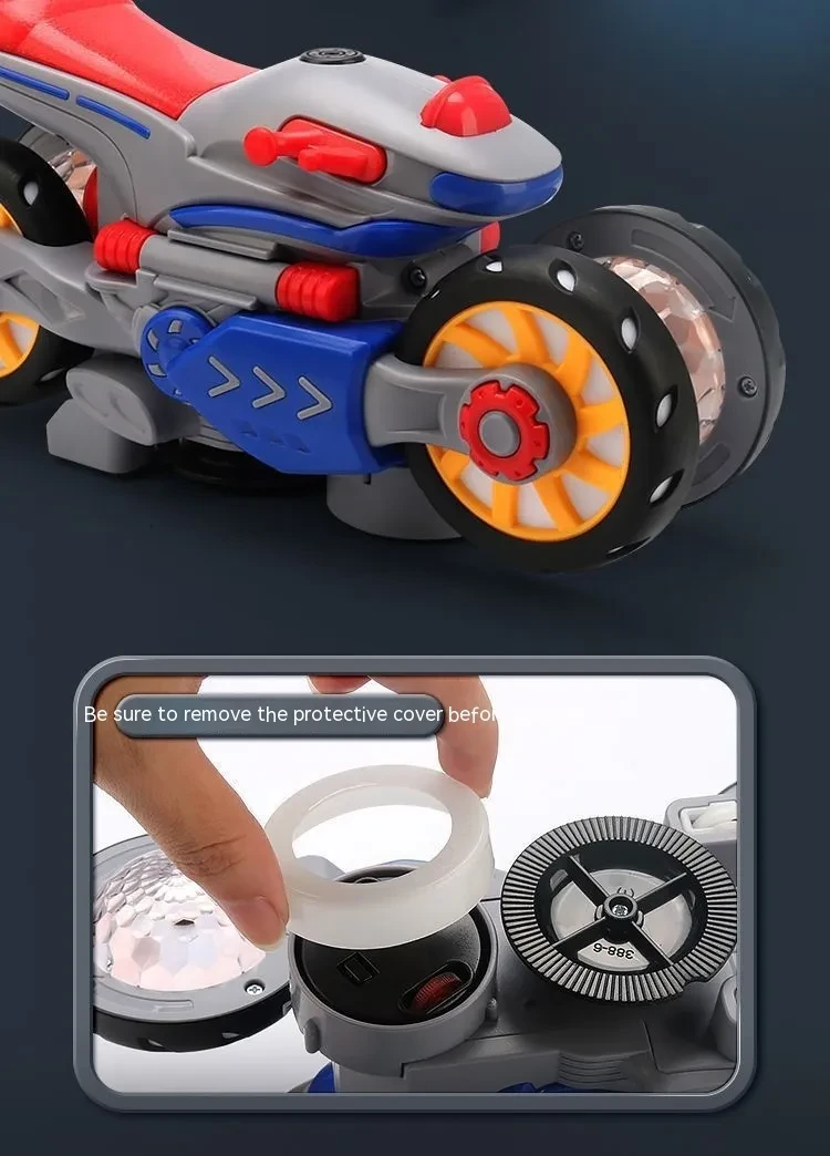 Nueva motocicleta de deformación eléctrica, acrobacias, coche giratorio universal, ciencia ficción, luz, música, coche de juguete para niños