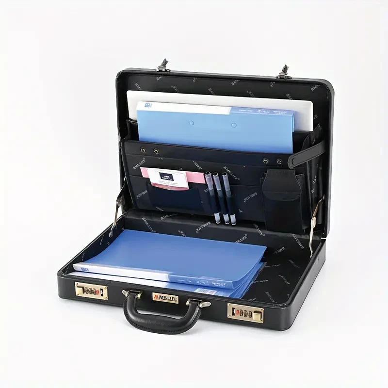 Maletín de piel sintética estilo vintage para hombre con cerradura de combinación, bolso de mensajero de negocios para portátil y documentos.