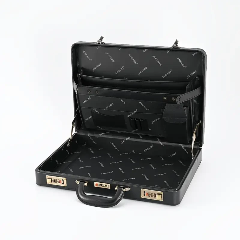 Maletín de piel sintética estilo vintage para hombre con cerradura de combinación, bolso de mensajero de negocios para portátil y documentos.