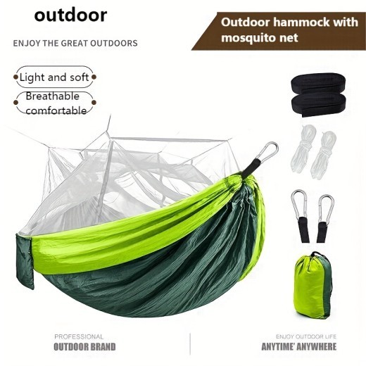 Hamaca portátil doble para acampar con mosquitero, tienda de campaña para 2 personas con dos correas para árboles, ideal para senderismo al aire libre y viajes.