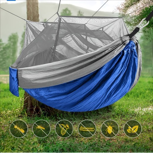 Hamaca portátil doble para acampar con mosquitero, tienda de campaña para 2 personas con dos correas para árboles, ideal para senderismo al aire libre y viajes.
