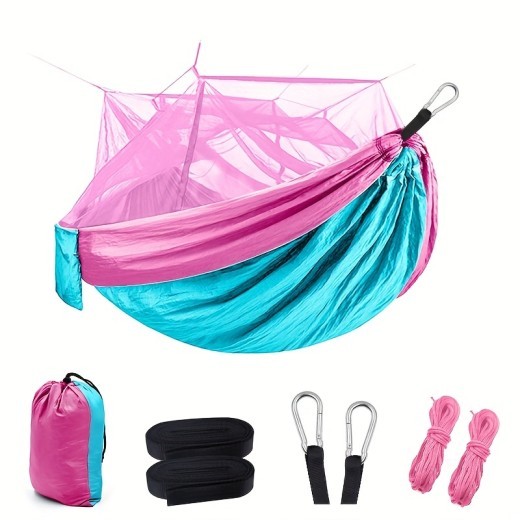 Hamaca portátil doble para acampar con mosquitero, tienda de campaña para 2 personas con dos correas para árboles, ideal para senderismo al aire libre y viajes.