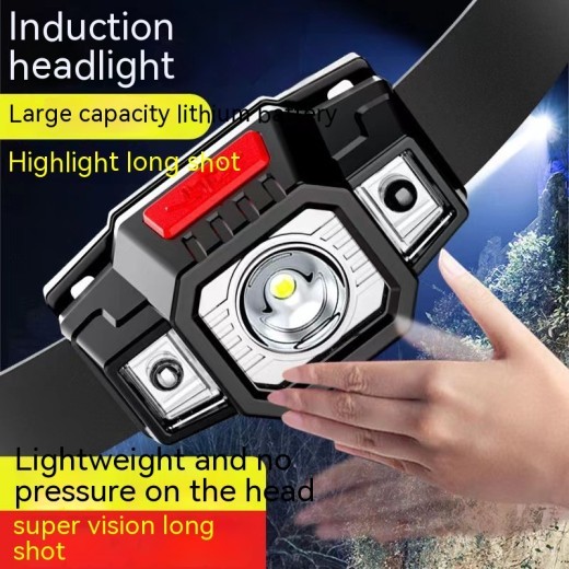 Linterna frontal de inducción ligera con carga USB para acampar, senderismo y acampar. Esencial para acampar.