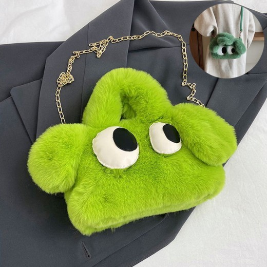 Bolsos de peluche con diseño de perro de ojos grandes de dibujos animados para mujer, bolsos de cadena de moda de invierno, bolso bandolera de diseñador personalizado.