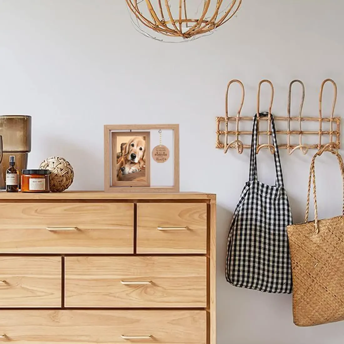 Marco de fotos de madera maciza con forma de postal, giratorio, para decoración de escritorio