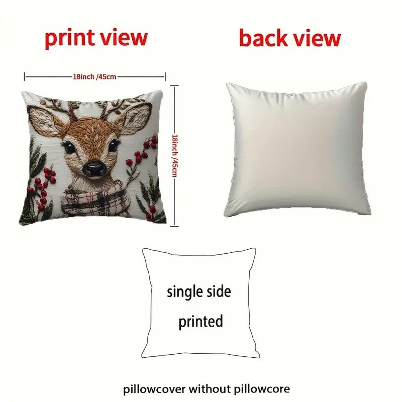 Funda de cojín con encantador reno navideño de 45,72 x 45,72 cm