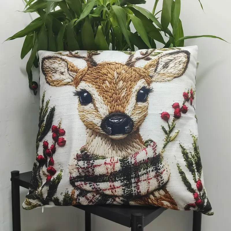 Funda de cojín con encantador reno navideño de 45,72 x 45,72 cm