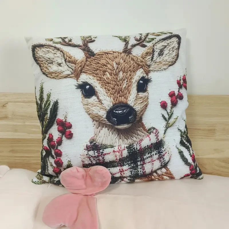 Funda de cojín con encantador reno navideño de 45,72 x 45,72 cm