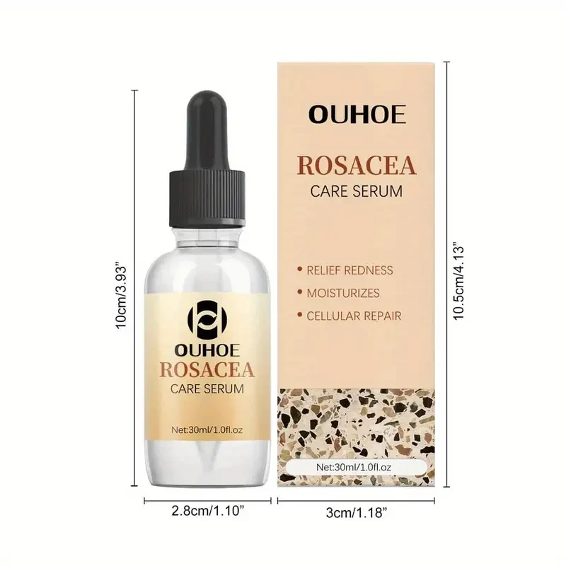 Suero para la rosácea OUHOE, 60 unidades, cuidado facial, aceites esenciales, hidrata y nutre, reduce el enrojecimiento de la piel, calma y elimina la piel escamosa, apto para todo tipo de piel, con glicerina, árbol de té, aloe vera y urea.