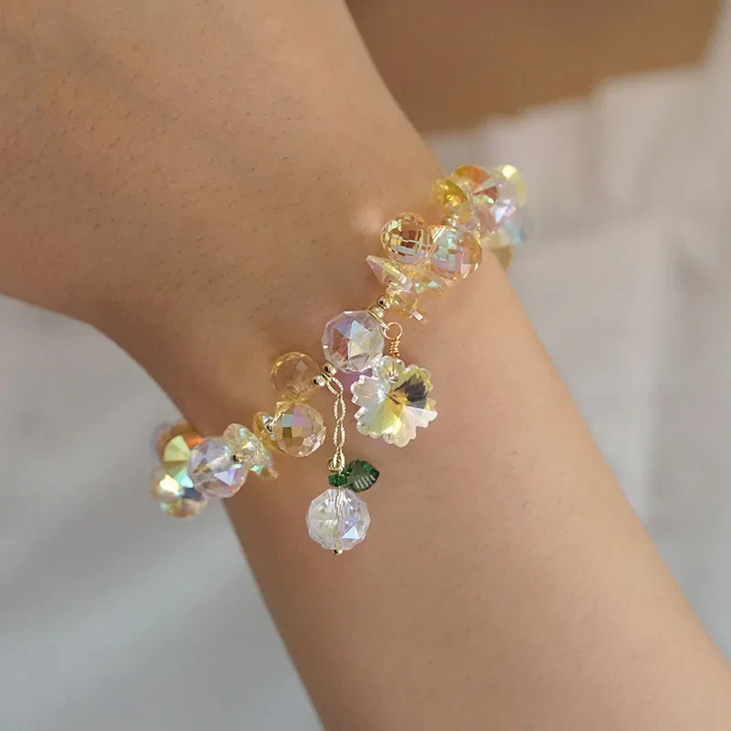 Pulsera de cristal superbrillante con copos de nieve coloridos, estilo hada Mori