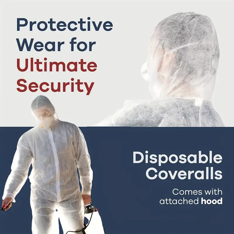 Trajes de protección desechables contra materiales peligrosos (paquete de 5) | Overoles de trabajo ligeros unisex para adultos | Protección química con capucha | Trajes de pintura (tallas L-3XL) | Material de tela | Corte holgado | Paquete combinado de 4
