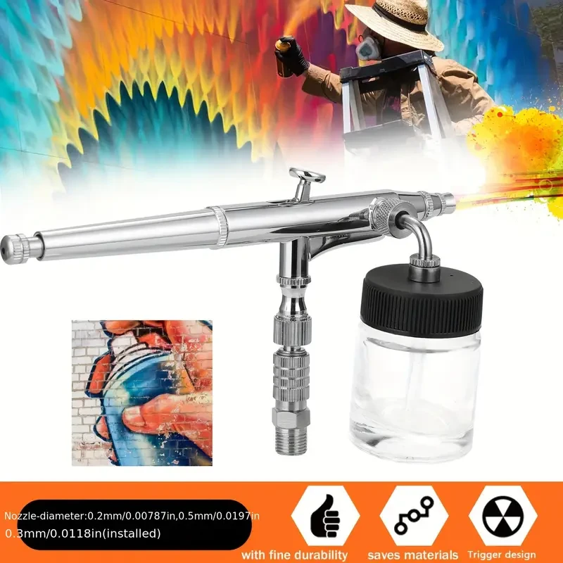Set de aerógrafo profesional para modelismo y pintura artística con llave adaptadora G1/8, 2 depósitos de fluido, 2 agujas y 2 boquillas.