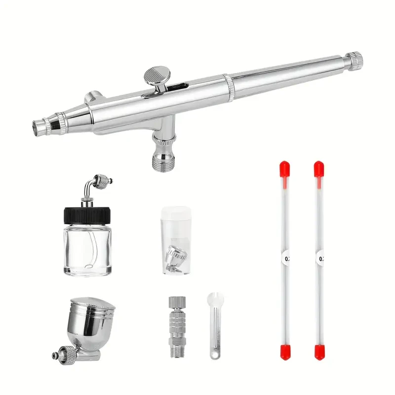 Set de aerógrafo profesional para modelismo y pintura artística con llave adaptadora G1/8, 2 depósitos de fluido, 2 agujas y 2 boquillas.