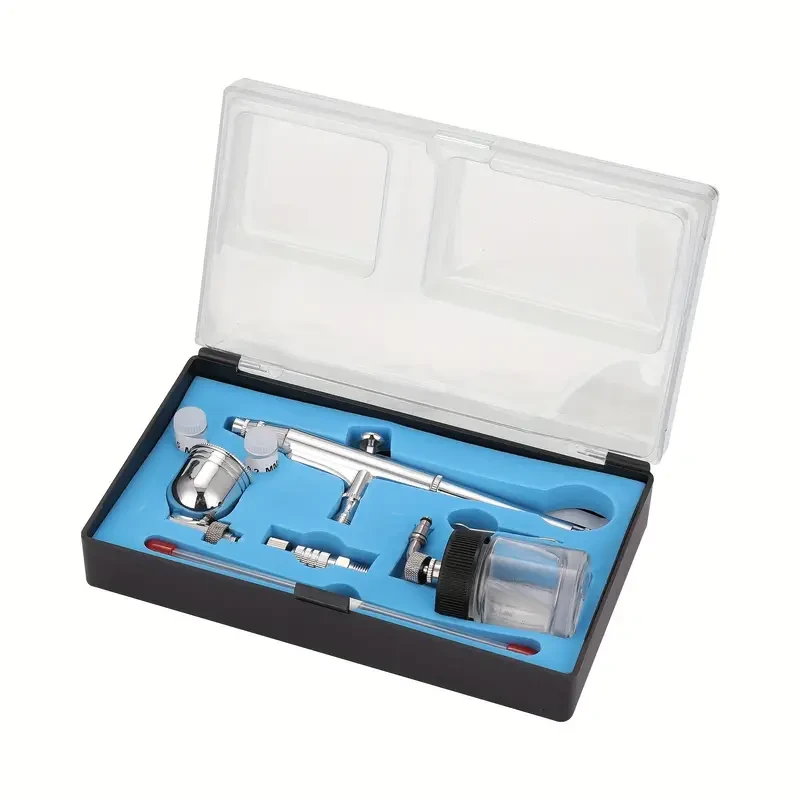 Set de aerógrafo profesional para modelismo y pintura artística con llave adaptadora G1/8, 2 depósitos de fluido, 2 agujas y 2 boquillas.