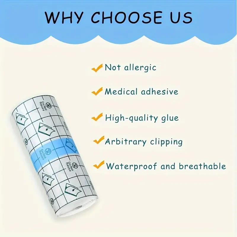 5 rollos de cinta médica impermeable: ideal para nadar, ducharse y proteger tatuajes.